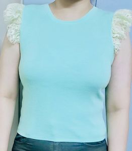 Mint Green Ginger Top with Lace Shoulde