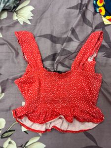 red &amp; white polka dot crop top