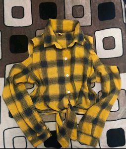 Yellow Plaid Cold Shoulder Top