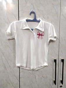 Cute White Polo Shirt with Bow