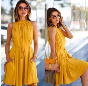 Knee Length Party Wear Yellow Dress
