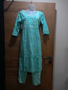 🩵Aqua Blue Printed Cotton Suit Set with Dupatta🩵