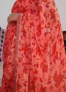 Printed Saree In Carrot 🥕 Colour
