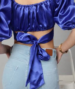 Blue Satin Crop Top M Size