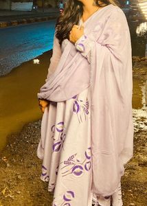 Lavender Floral Printed AnarkaliKurti Palazzo Set