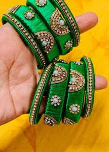 Silk Thread Green Bangle Set