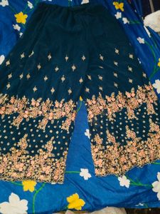 Zari Embroidered Pakistani Teal Dress