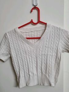 Cable Knit White Crop Top