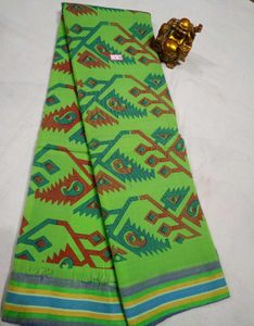 Simple Green Cotton Printed Saree