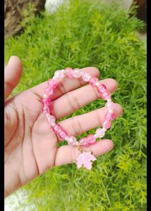 Pink Maple Leaf Beaded Bracelet