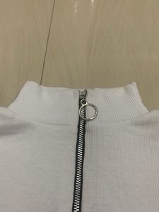 White Zip-Neck Long Sleeve Top
