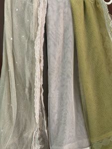 Combo Of 3 Net Dupattas With Lace