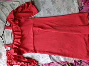 Cute Pinkish Red Puff Sleeve Off Shoulder Dress