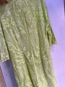 Green Floral Embroidered Kurta Top