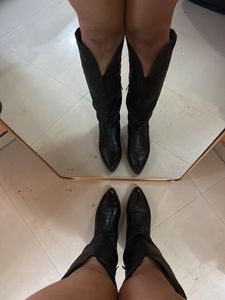 Black Leather Knee High Boots