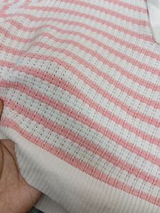 Pink And White Crochet Detailing Top