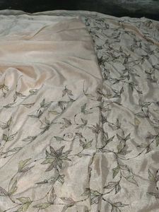 Cream Colour Embroidered Saree