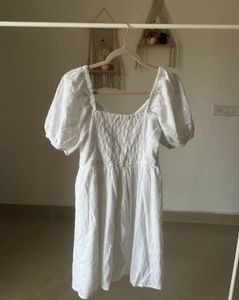Puff sleeves Eyelet White Mini Dress