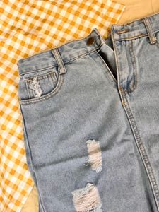 Distressed Denim Mini Skirt