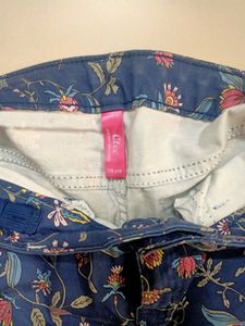 Blue Floral Print Jeans For Girls