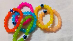 Colorful Beaded Bracelets with Evil Eye Detail (Se