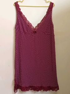 SALE - Jasper Conran Maroon Lace Trim Night Slip