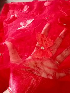 Red Butterfly Net Saree