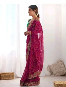 Pink Bandhani Saree with Blouse Piece