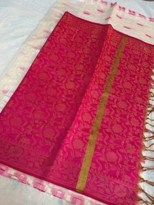 Cream and Bright Pink Banarasi suit