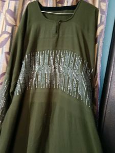 Olive Green Embellished Burqa