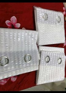 White Textured Weave Curtains - Set of 4