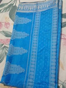 Light Blue Sari with Silver Details