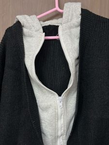 New Cozy Black Knit Cardigan with hoodie for L &amp;xl