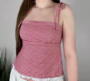 Gingham Tie Strap Tank Top