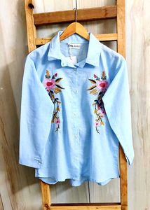 Floral Embroidery Work Cotton Shirt Size-36