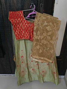Embroidered Lehenga Skirt With Blouse And Duppata