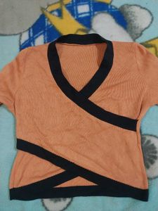 Orange & Black Wrap Knit Top