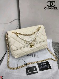 CHANEL PEARL LOGO CHAIN FLAP MEDIUM BAG*