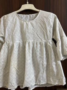 White Embroidered Flared Sleeve Top