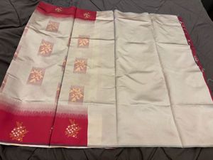 🆕 Ivory Red Silk Saree