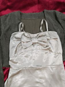 Satin Silk Dress With Crop Coat Imported