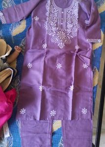 Embroidered Purple kurta with bottom