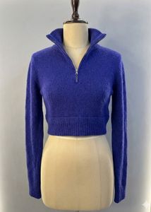 Cropped blue Knit Sweater with Zipper