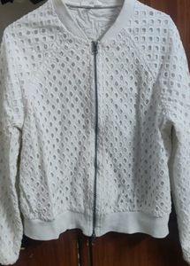 Eyelet White Zip-Up Jacket