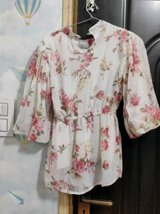 Floral White Chiffon Top