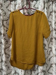 Mustard Yellow Button Detail Top