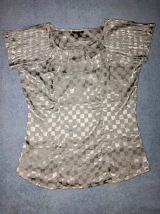 Silver Satin Checkered Top