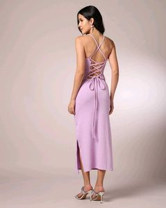 Spaghetti Strap Back Lace-Up Midi Split Dress