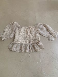 Floral Smocked Peplum Top with Puffy Sleeves