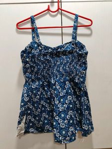 Blue Strap Printed Short Kurti